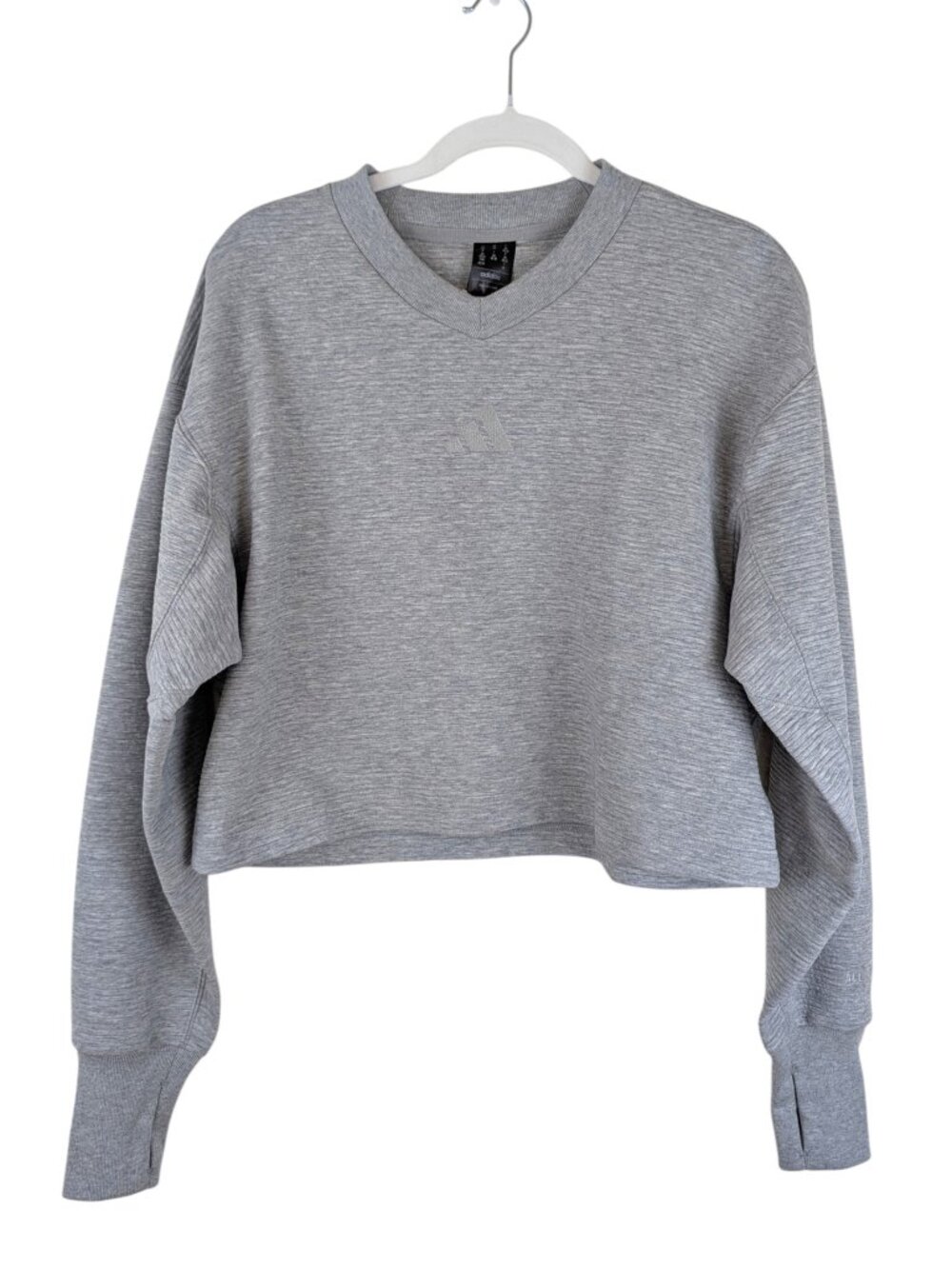 Adidas All SZN Sweatshirt Grey Cropped Oversized Long Sleeve Size XS